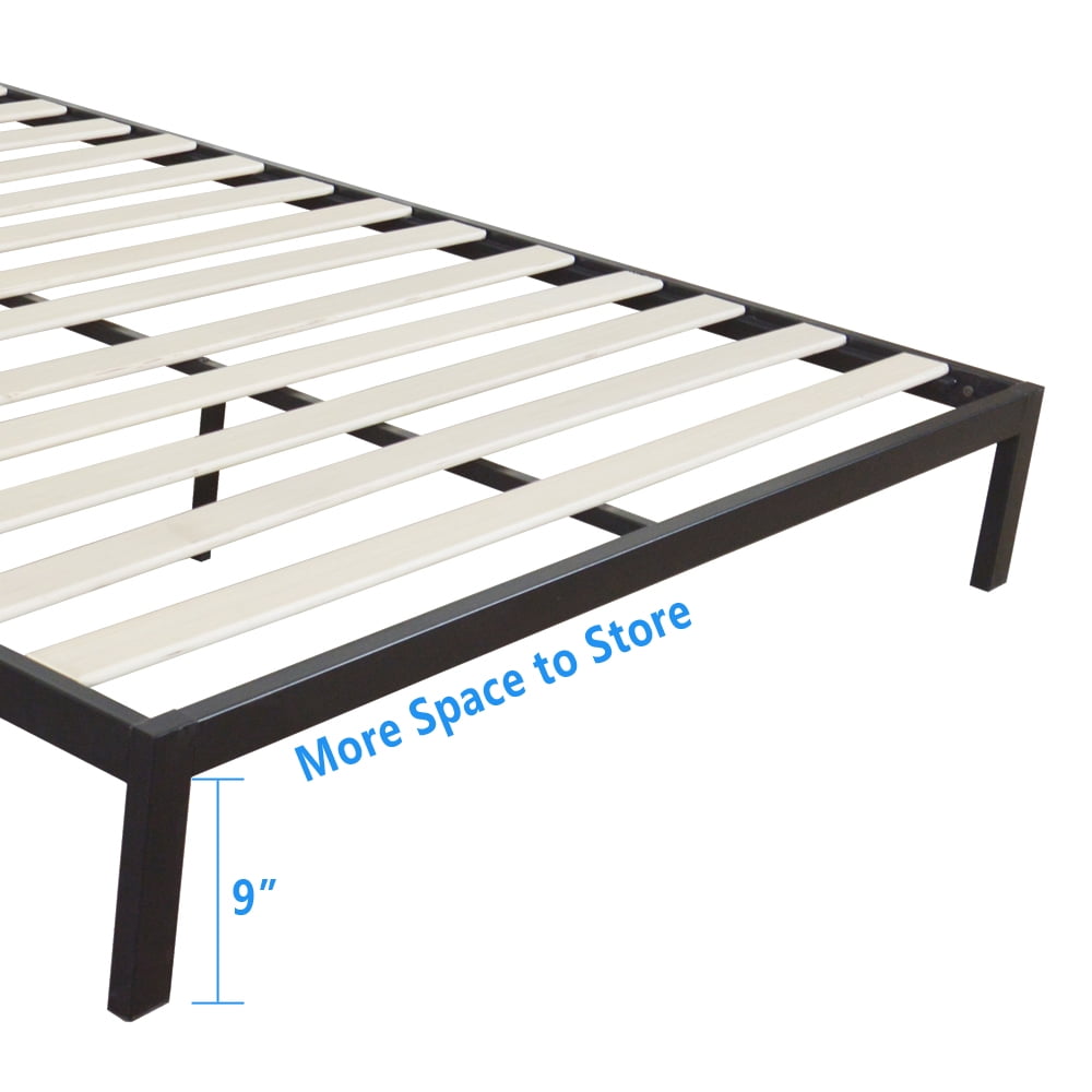 Iron Bed Frame, Tall Heavy-Duty Steel Slats, Head Support/Bed Frame/Platform Bed, Queen Size Black