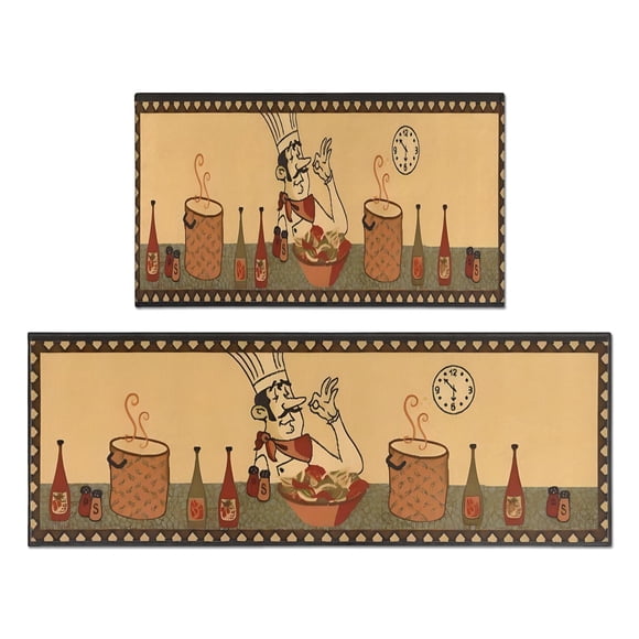 Tapis de Cuisine Vintage pour Chef, Lavables, Antidérapants, Absorbants, Ensemble de 2 pour Évier, Imperméables, pour Buanderie, Tapis de Cuisine 17.7x24+17.7x48 Pouces