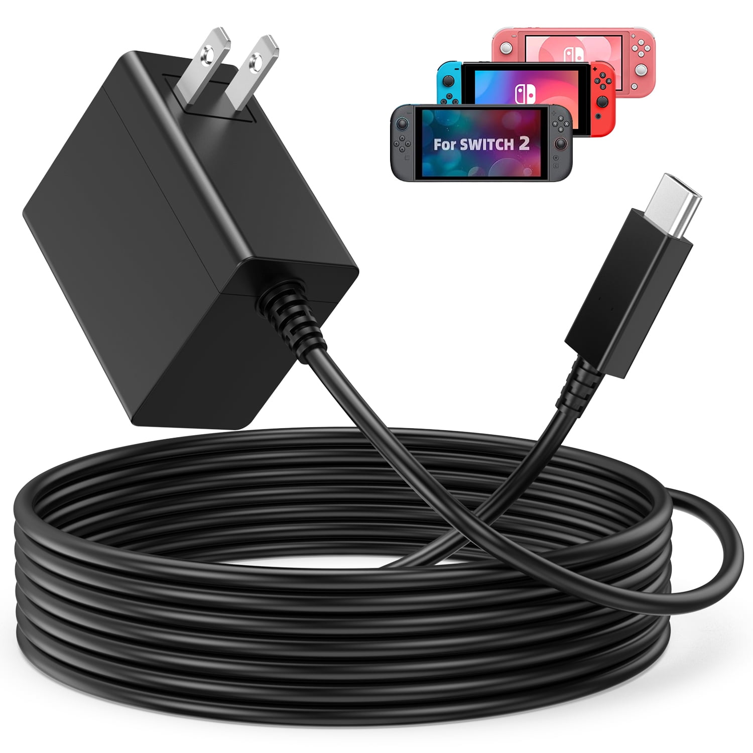 Charger for Nintendo Switch 2 Charger - 60W AC Adapter for Nintendo Switch/OLED/Lite & Steam Deck/OLED, 6.6FT Charging Cable, Support 4K TV Dock Mode, Power Supply 20V/3A Fast Cord