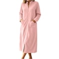 thumbnail image 2 of QINGFSAP Womens Full Length Zip Up Robe Fleece Long Sleeve Winter Cozy Sleepwear Lounge Dress with Pockets, 2 of 6