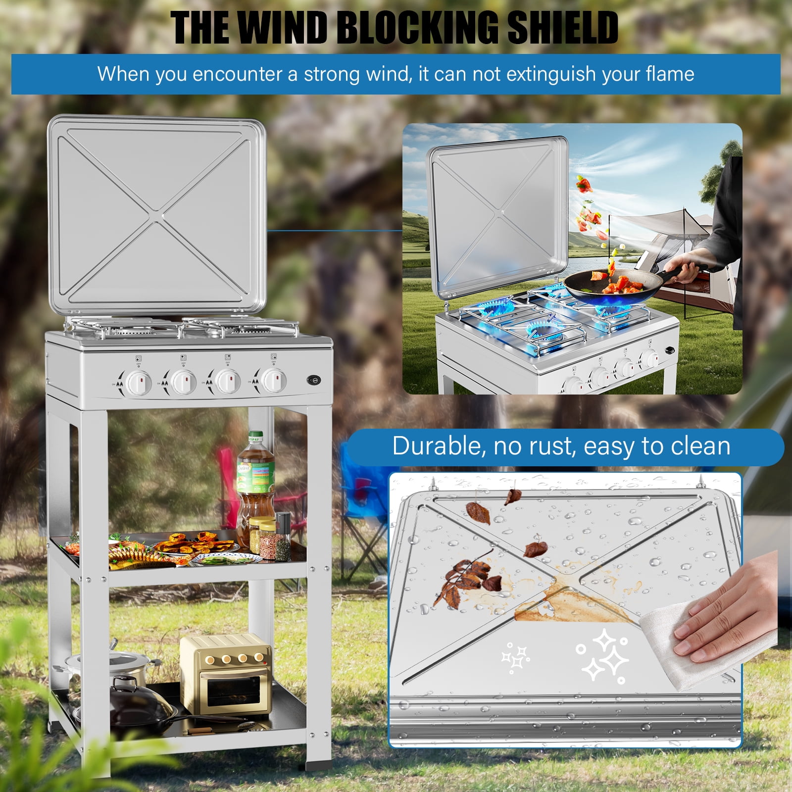 DWALE 4-Burner Propane Outdoor Stove with Gas Regulator and 5ft Hose