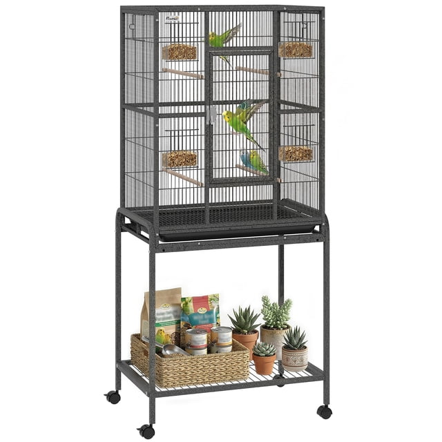 PawHut 56"H Bird Cage, Rolling Parrot Cage w/ Detachable Rolling Stand