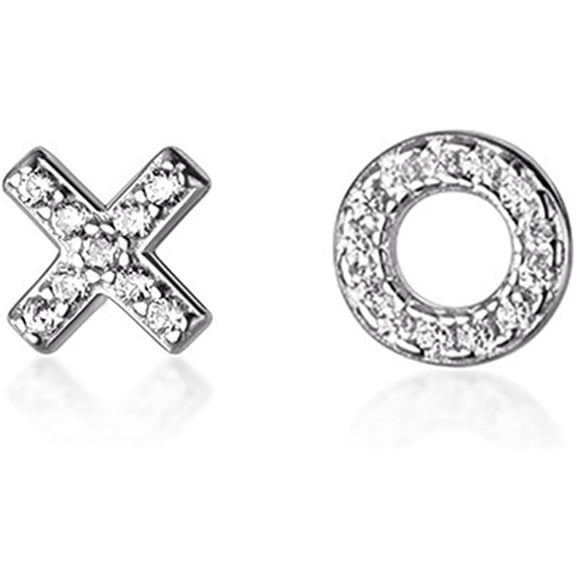 Sterling Silver Crystal XO Hugs Kisses Mismatch Stud Earrings for Women Hypoallergenic Tiny Cute CZ Rhinestone Initial Studs Cartilage Tragus Post Pin Nickel Free Piercing Ear Jewelry