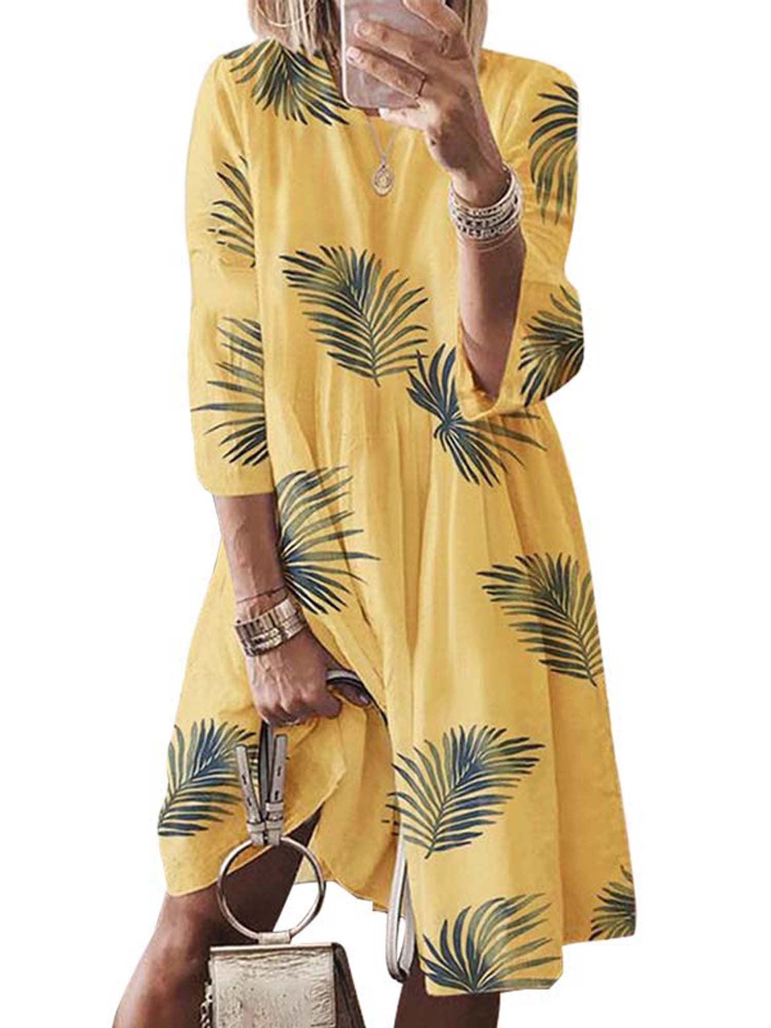 UUAISSO Women Maxi Dress Short Sleeves Dress Boho Floral Split Casual Loose Sundress Beach T-Shirt Dress for Summer