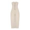 thumbnail image 5 of Capri Jumpsuits for Women Sleeveless V Neck Wide Leg Rompers Button Down Casual Summer Baggy Overalls with Pockets, S, 5 of 6