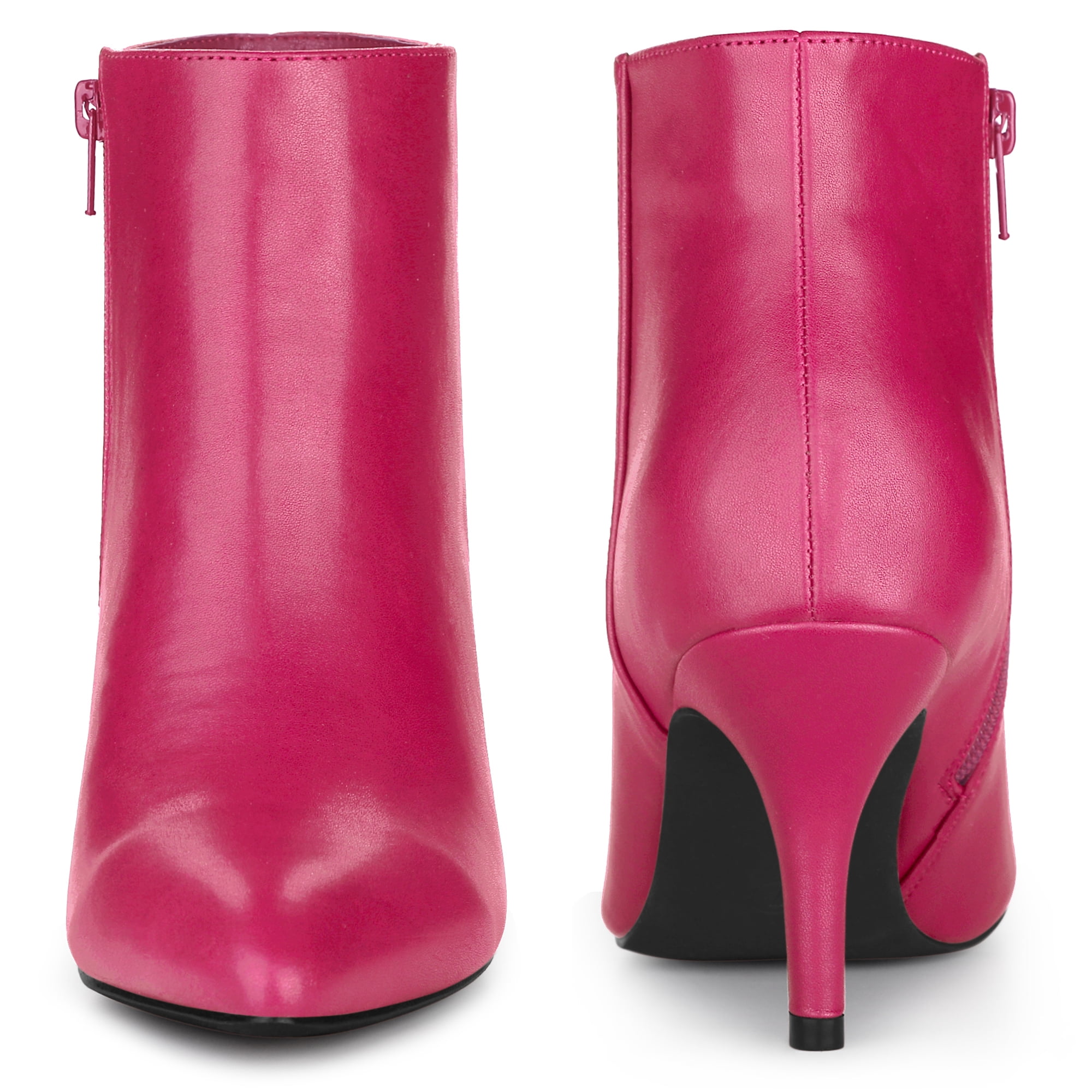 Unique Bargains Women's Side Zipper Pointed Toe Stiletto Heel Ankle Boots Hot Pink 9