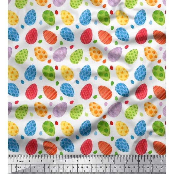 Soimoi Poly Georgette Fabric Egg Easter Print Fabric by The Yard 42 Inch Wide