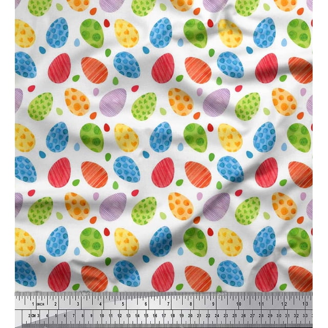 Soimoi Moss Georgette Fabric Egg Easter Fabric Prints by Yard 42 Inch Wide