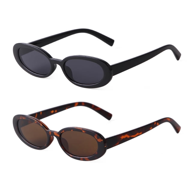 Gafas de sol retro ovaladas Laurinny UV400 para mujeres y hombres negras+leopardo