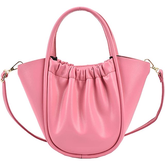 LinYooLi Soft Handbag for Women Fashion Ruched Basket Shoulder Bag Small Cute Soild Hobo Bag
