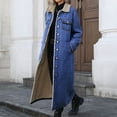 thumbnail image 2 of Women's Winter Windproof Lined Long Denim Coat Trucker Jacket Dark Blue L, 2 of 7