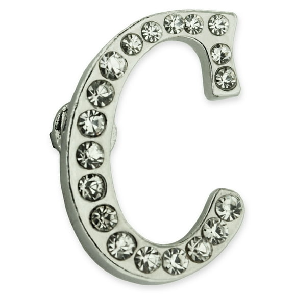 Silver Plated Rhinestone Alphabet Letter C Lapel Pin