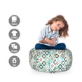 thumbnail image 2 of Geometric Storage Toy Bag Chair, Vintage Ottoman Style Floral Design with Old Fashion Heraldic Tiles Image, Stuffed Animal Organizer Washable Bag, Large Size, Aqua, by Ambesonne, 2 of 3