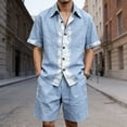 thumbnail image 2 of Migroa Men's Linen Shirts Shorts Outfits Beach 2 Pieces Sets Button Down Suit Casual Summer Tracksuit Vacation Clothes Matching Outfits Light Blue S, 2 of 8