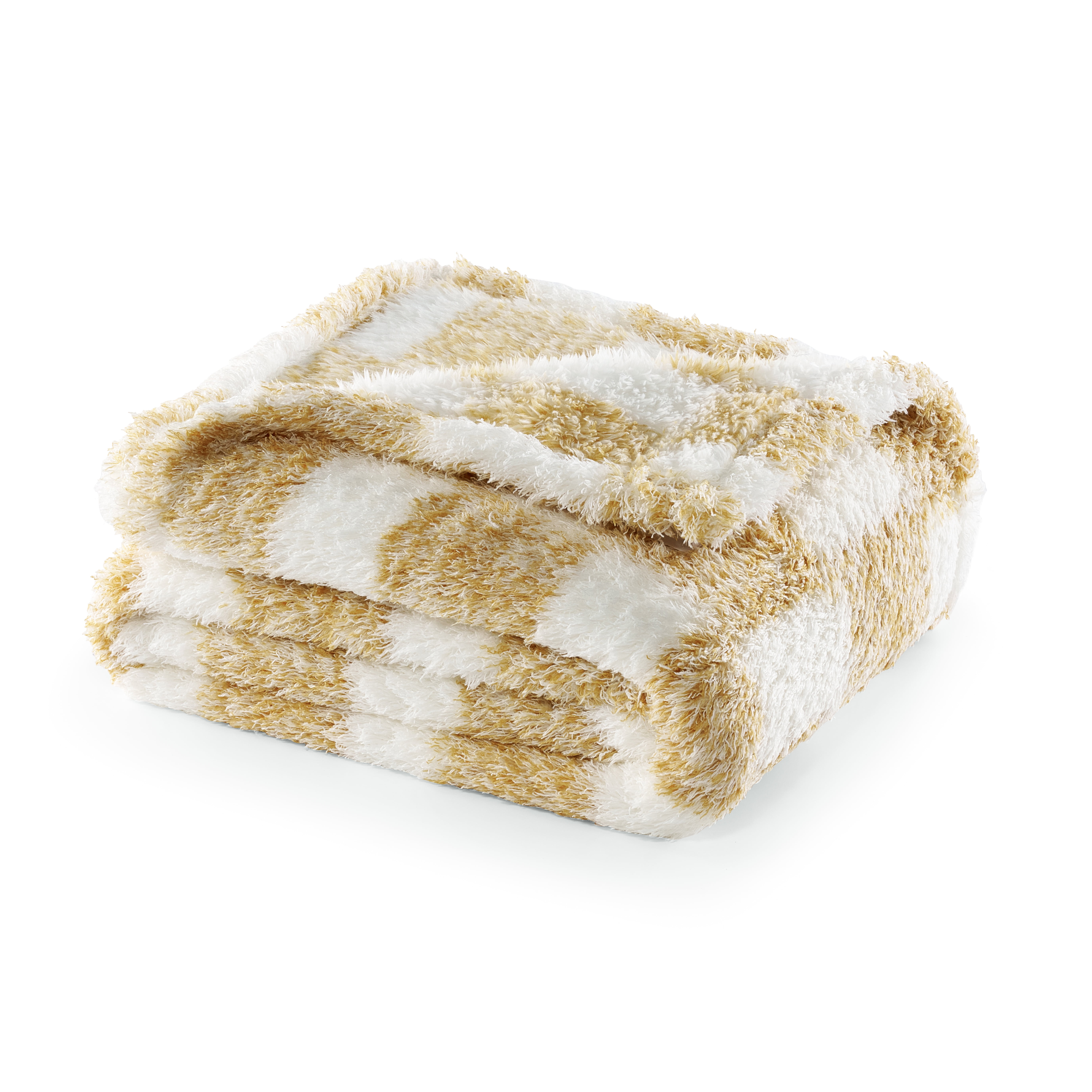 CBCHome Checkered Chenille Furry Throw Blanket – Soft Plush Cozy Dorm Room Essential, for Sofa and Bed, Graduation Gift for Her and Teens (Amber Gold, 50"x60")