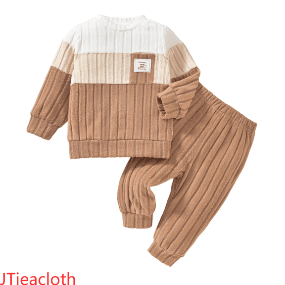 JTieacloth Boys Clothes 2 Piece Boys Outfits & Sets Winter Knit Striped Long Sleeve Sweater And Pants Two Piece Set For Kids Comfortable Casual Wear,Sizes 6-12 Months(Yellow)