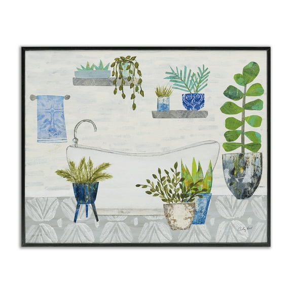 Stupell Industries Rustic Botanical Bathroom Bath & Laundry Painting Black Framed Art Print Wall Art, 14 x 11