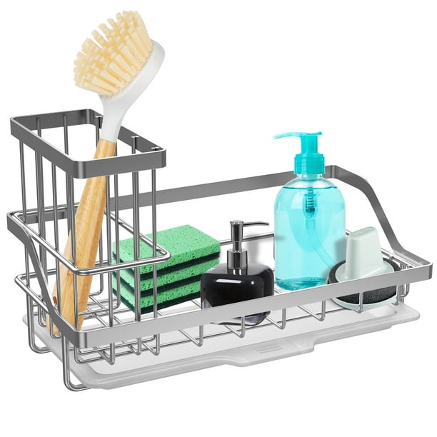 MLfire Sponge Holder Kitchen Sink Caddy Organizer with Detachable Brush