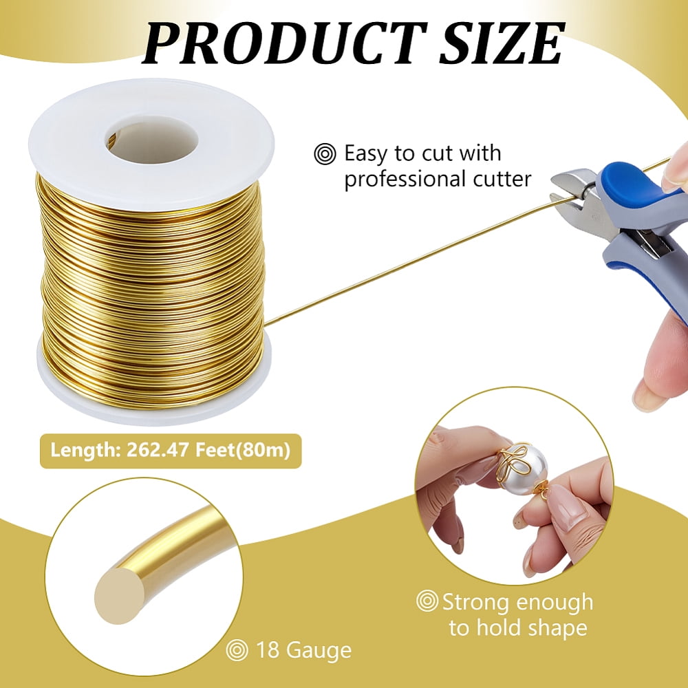 80M Brass Wire for Jewelry Making Round Golden 1mm about 262.47 Feet(80m)/Set