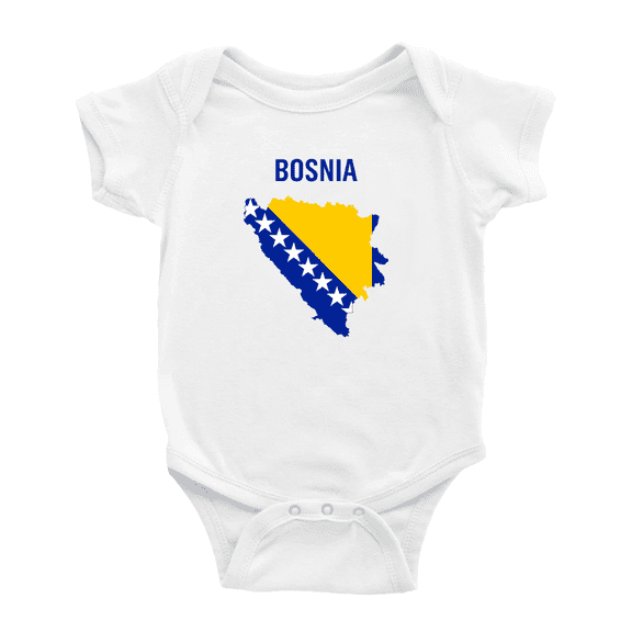 Bosnia Map Flag Cute Baby Romper (White, 0-3 Months)