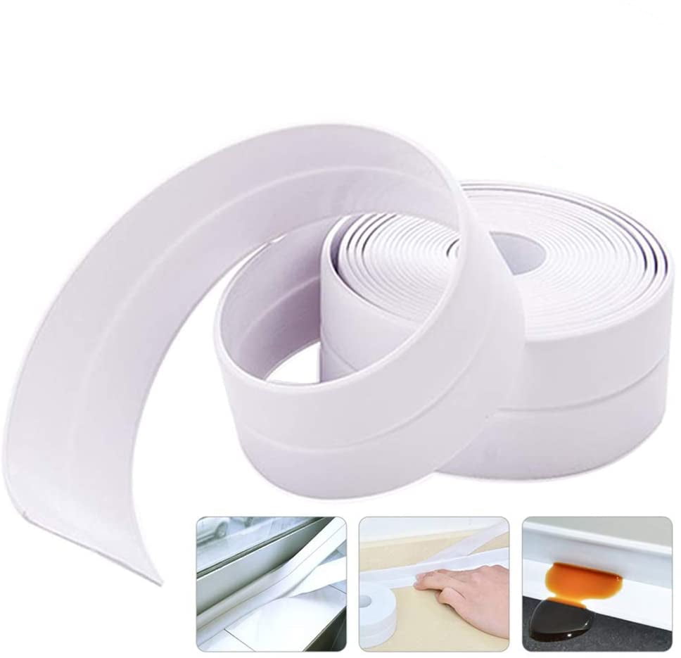 LMHOME Caulk Strip,Tub Caulking Tape PVC Self-Adhesive Waterproof Sealing Tape for Kitchen Sink Toilet Bathroom Shower and Bathtub Floor Wall Edge Protector- 1-1/2 x 11 White-2Pack 