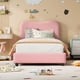 thumbnail image 3 of Tamaño individual-size rosa niños' cama plataforma forrado cabecero, low profile, sturdy, soft bouclé fabric, suitable girls y boys, heavy-duty madera slats, noise-free, no box spring required, 3 of 8