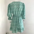 thumbnail image 4 of MORTTIC Women's Floral V-Neck Smocked Boho Flowy Mini Dress with Elastic Waist for Spring Summer Fall Green，S, 4 of 5