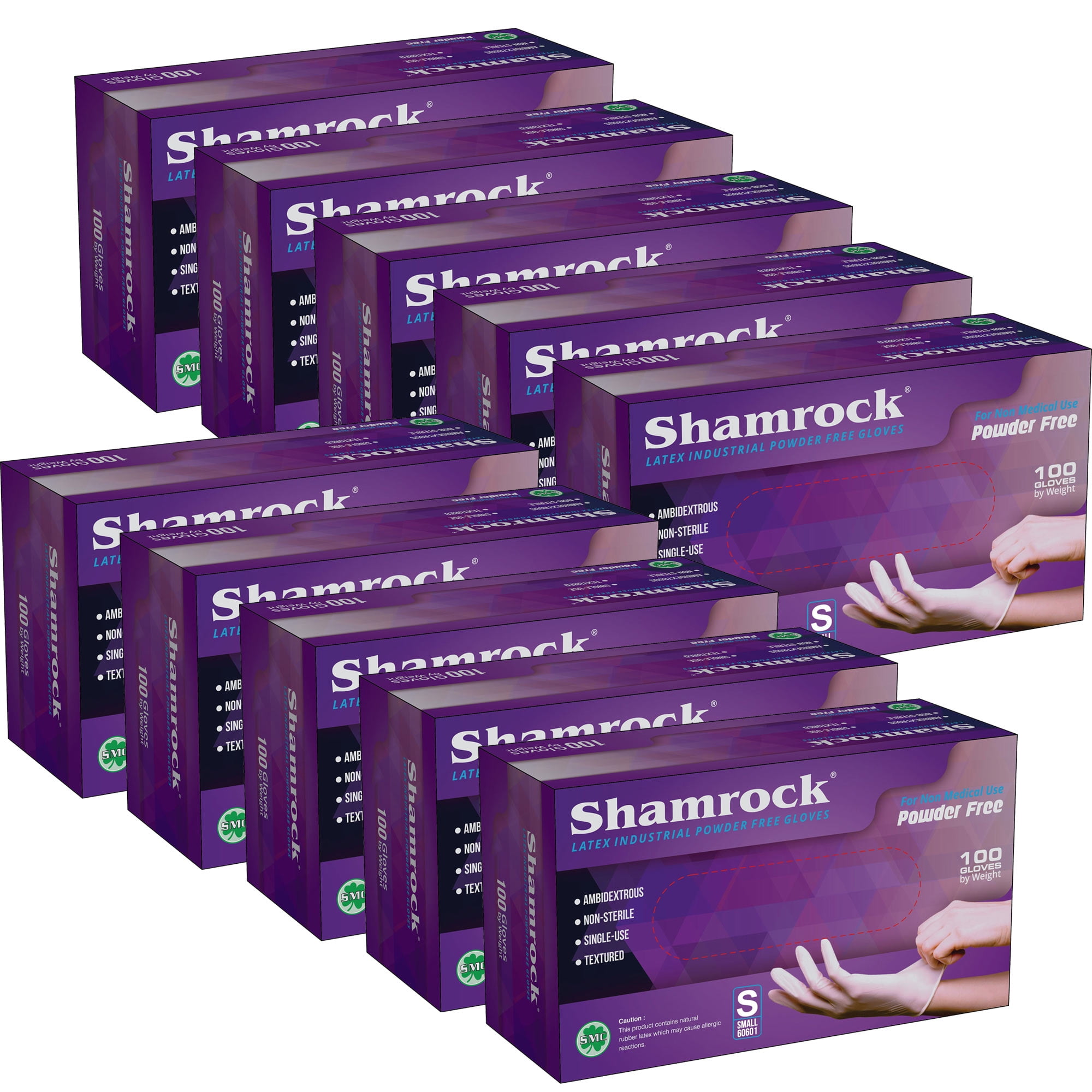 Shamrock 60601 Latex Industrial Gloves, Powder Free, Textured, Size S Case Pack Of 1000 Gloves