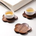 thumbnail image 3 of Petal Shape Black Walnut Coaster, Plum Blossom Solid Wood Coaster, Heat Insulation, Protect Desktop, 3 of 8