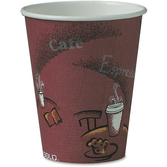 Solo Paper Hot Drink Cups In Bistro Design, 8 Oz, Maroon, 50/pack | Bundle of 5