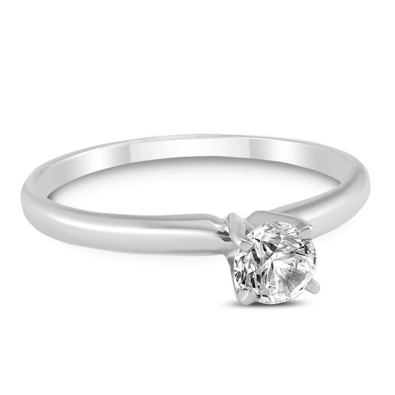 SZUL Women's 1/3 Carat Round Diamond Solitaire Ring in 14K White Gold (J-K-L Color, I2-I3 Clarity)