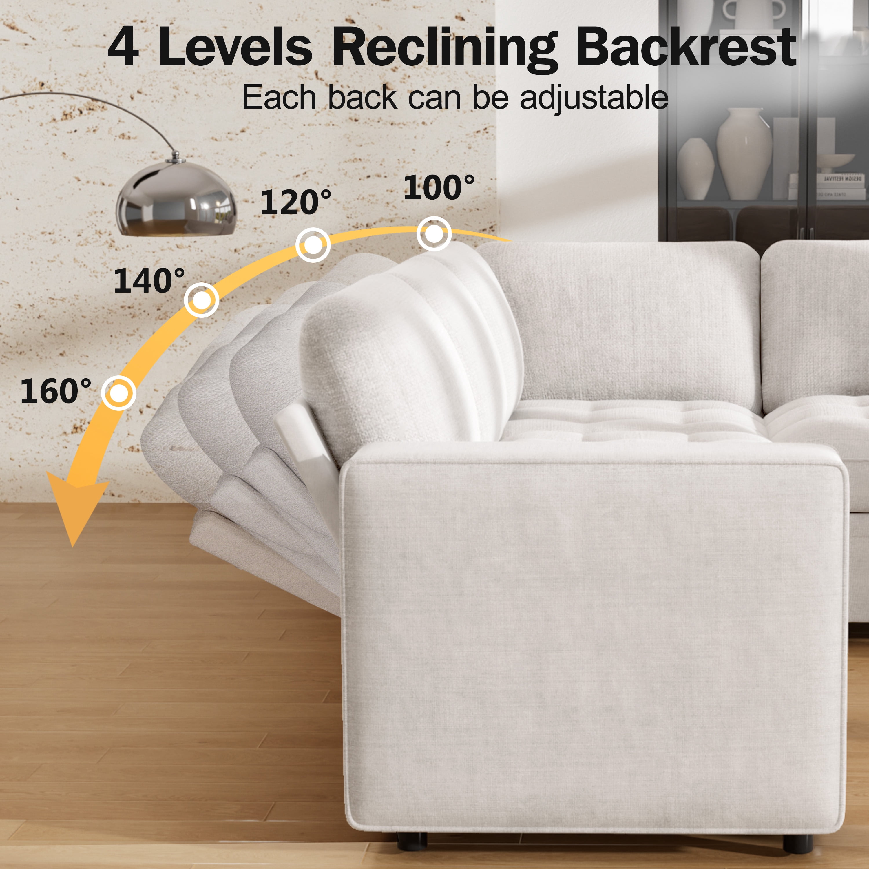 8-Seat U-Shaped Modular Sectional Sleeper Sofa with Pull-Out Bed, Adjustable Reclining Backrest, Storage Seats, USB Ports & LED Lights, Easy Tool-Free Assembly