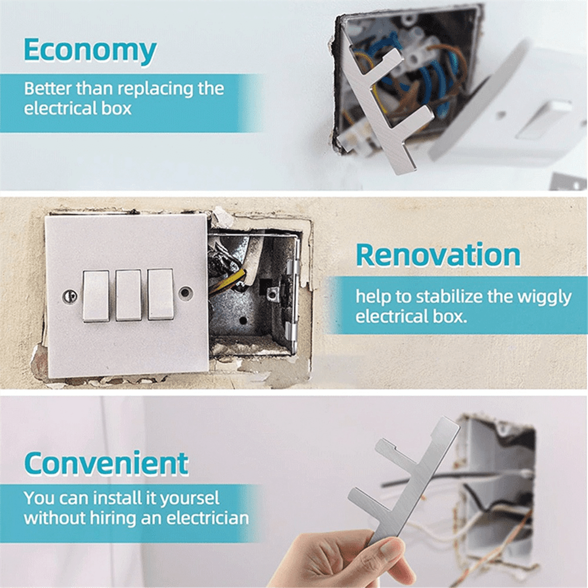 20-Pack Electrical Box F Clips – Universal Aluminum Alloy Switch Box Straps For Loose Outlet Repair, Easy Install