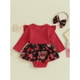 thumbnail image 4 of FOCUSNORM Infant Girls Valentine's Day Romper Dress Heart Print Long Sleeve Ruffled Round Neck Jumpsuit with Headband, 4 of 9