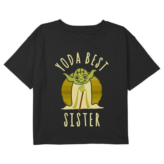Girl's Star Wars Yoda Best Sister Funny Graphic Cropped T-Shirt Black X Small