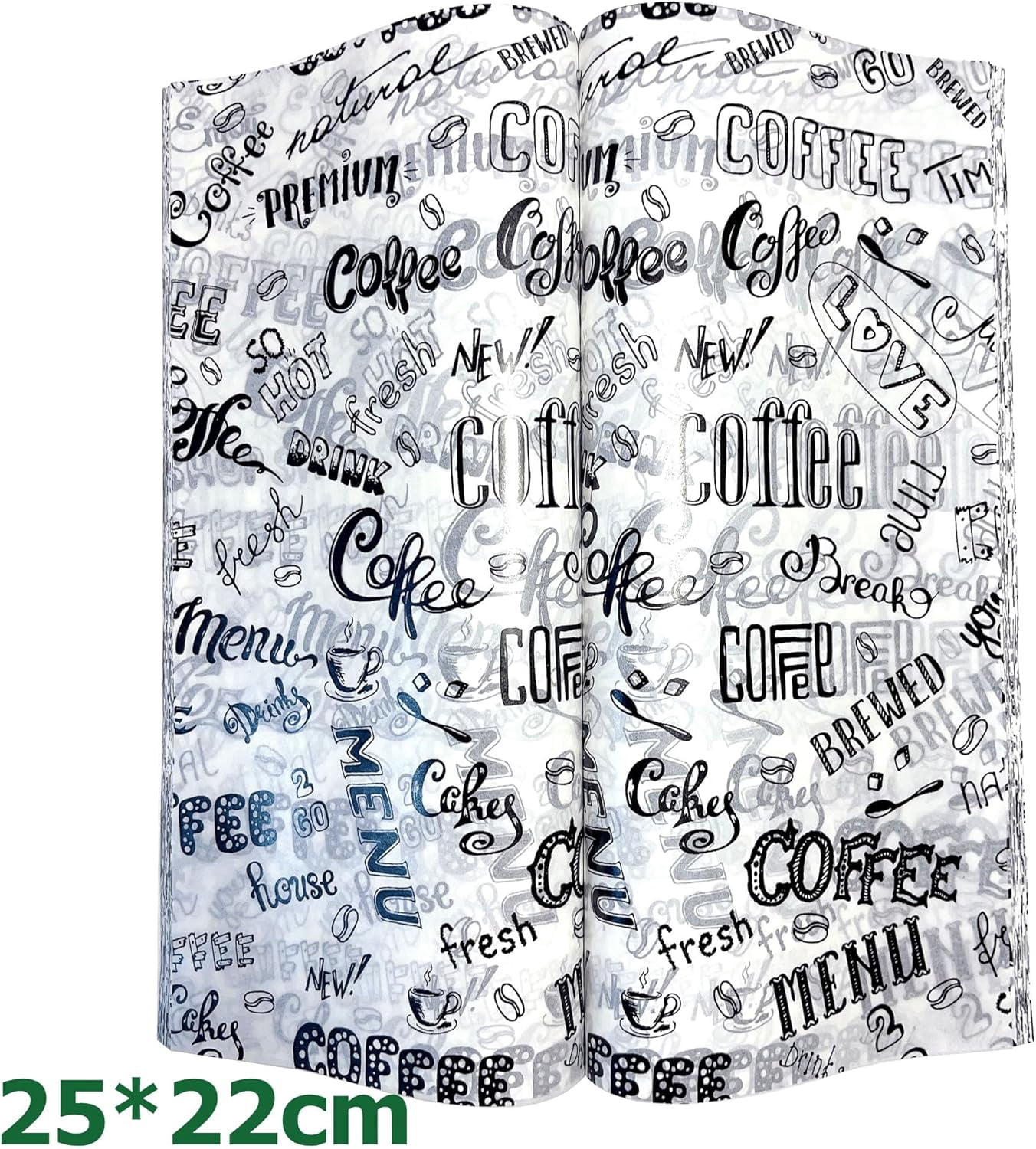JJEAN-150pcs Coffeeprinted Wax Sheets, Greaseproof Wrap, Parchment Papers - Air Fryer Liner, Food Basket Liners for Outdoor Picnic