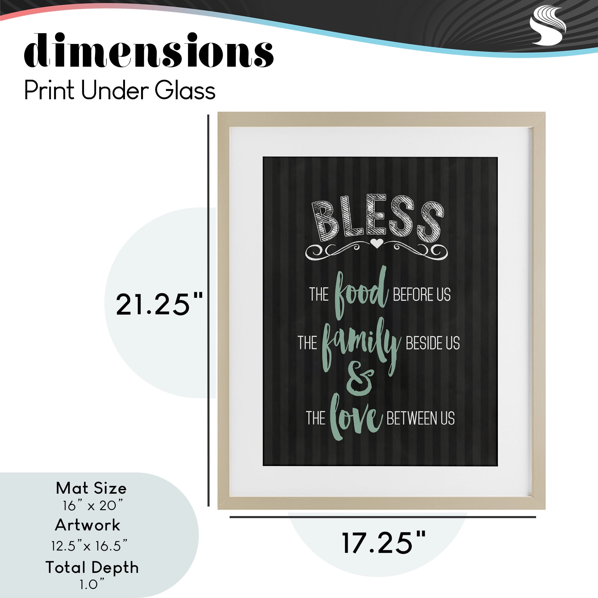 Bless The Food Family & Love Birch Framed Print Under Glass, design by Lettered and Lined
