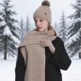 thumbnail image 2 of DFEK Winter Thermal Lined Knit Scarf Hat Set for Outdoor Riding and Cold Weather Khaki One Size, 2 of 4