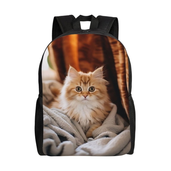 High Capacity Adorable Cat Relaxing Indoors Backpack Large Multipurpose Bag Double Zipper Backpack Unisex 16 Inch