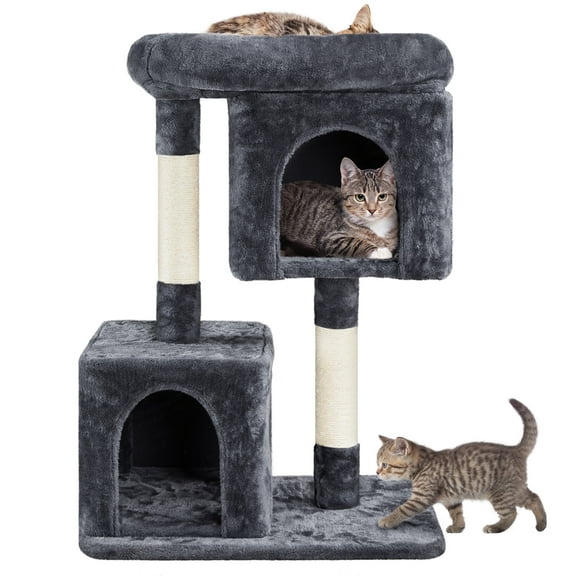 Alden Design 33.5''H Plush Cat Tree with Wide Platform Condo for Indoor Cats, Dark Gray