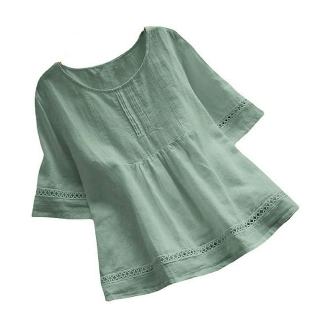 Hauts d'Automne pour Femmes Blouse Unie Décontractée T-Shirt à Manches Courtes Chandail d'Été Hauts Bleu TTG