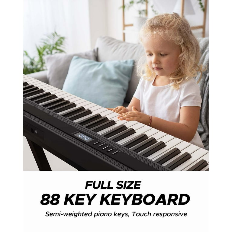 Starfavor Teclado de piano semipesado de 88 teclas con soporte, pedal de  sostenimiento y funda de transporte, SEK-88A