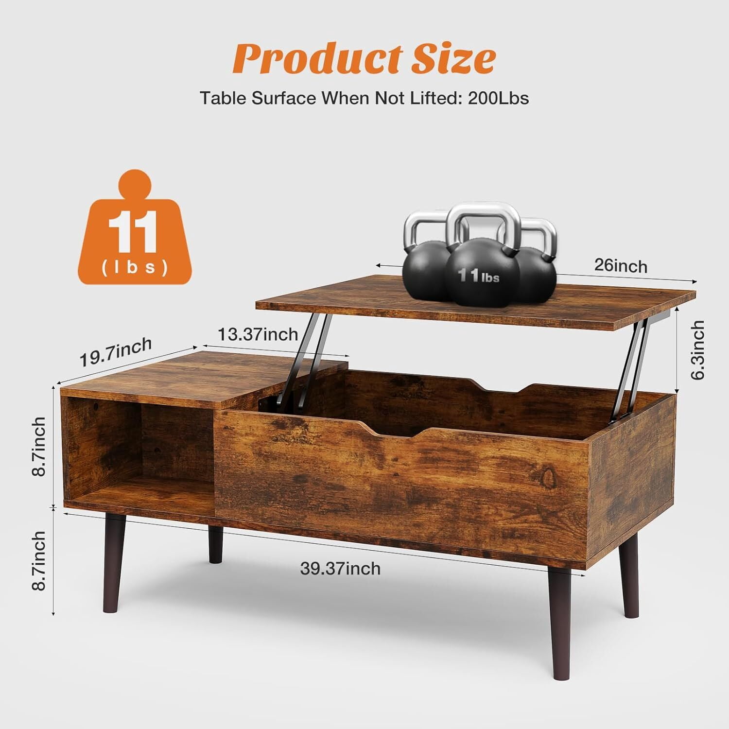 AENKYO Coffee Table, Lift Top Coffee Tables for Living Room with Storage Shelf and Hidden Compartment,Brown