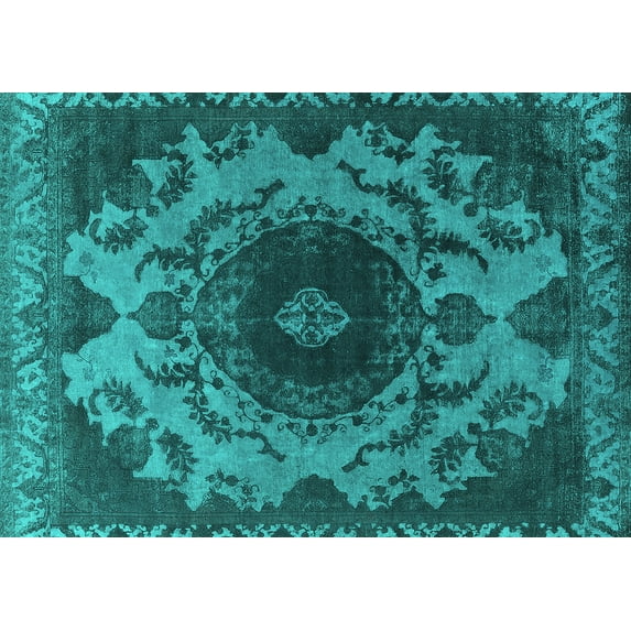 Ahgly Company Machine Washable Indoor Rectangle Oriental Turquoise Blue Industrial Area Rugs, 2' x 3'