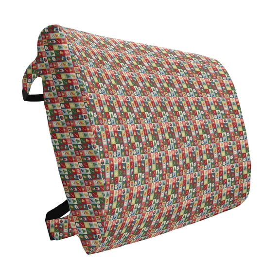 Christmas Lumbar Pillow, Xmas Theme Santa Claus Surprise Boxes Cones Jingle Bells Tree Ornaments in Boxes, Soft Back Cushion Office Chairs with Adjustable Straps, 14" x 13", Multicolor, by Ambesonne