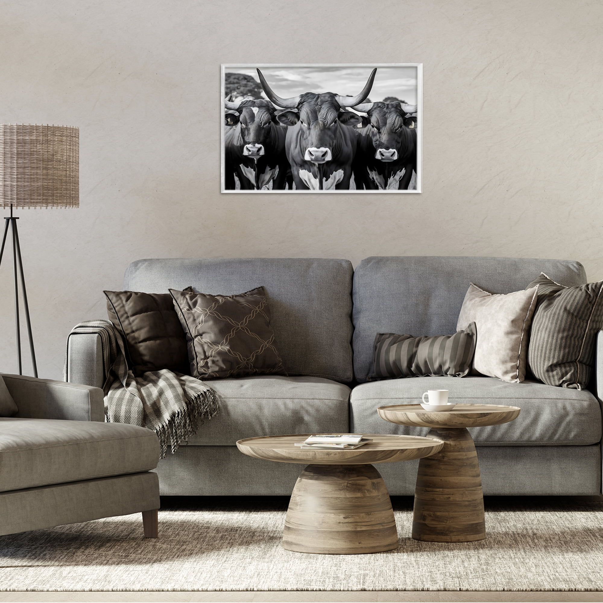 Stupell Industries Three Longhorns in a Row White Framed Giclee Art, design by Creative Studio