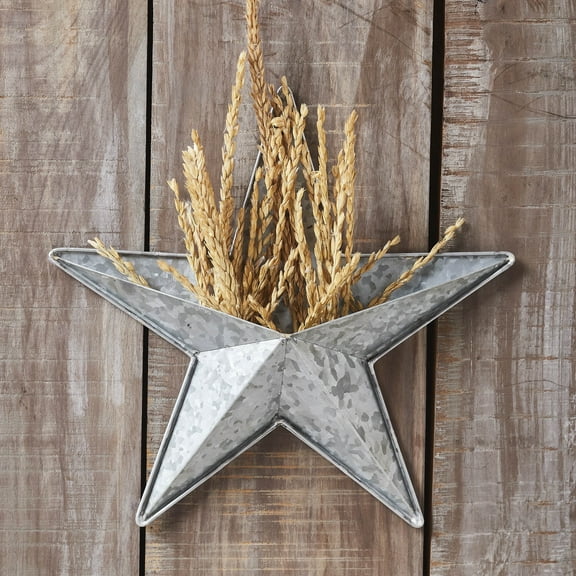VHC Brands Patriotic Faceted Metal Star Galvanized Wall Hanging w/Pocket 12x12, Independence Day Decor, American Star with display pocket, Distressed Appearance Wall Hanging, Star Shape, Grey