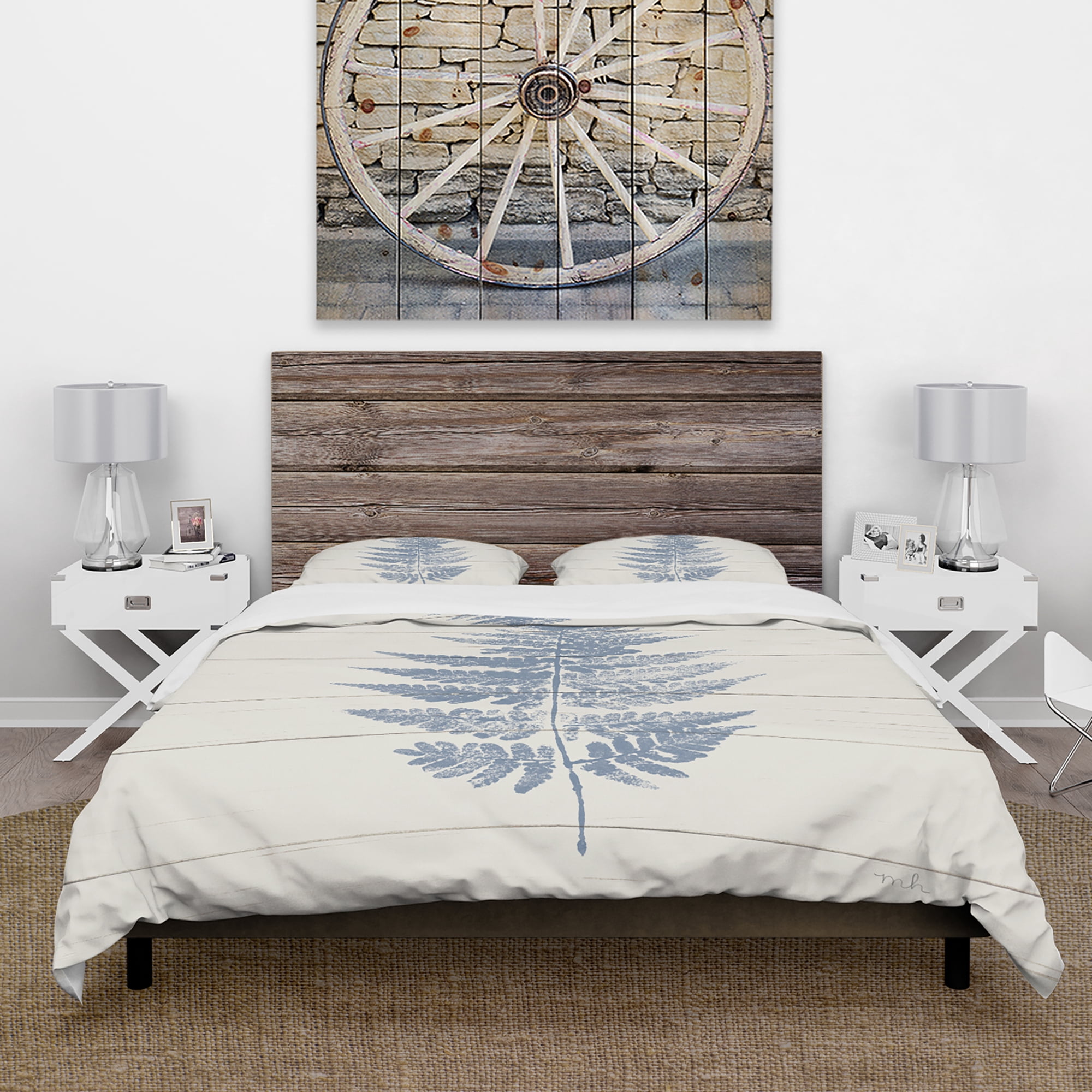 Designart 'Blue Fern Print on wood I' Cottage Duvet Cover Set