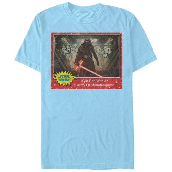 Men's Star Wars The Force Awakens Kylo Ren Stormtroopers Trading Card Graphic Tee Light Blue Medium