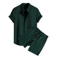 thumbnail image 2 of Men'S 2 Piece Outfit Casual Short Sleeve Button Down Shirt and Beach Shorts Set Summer Outfits Solid Green L, 2 of 3